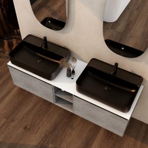 Ravine 600mm Countertop Bowl with one tap hole - black