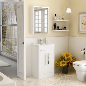 Suburb 500mm × 395mm double door floor mounted cabinet white gloss