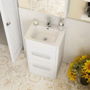 Suburb 500mm × 395mm double drawer floor mounted cabinet white gloss