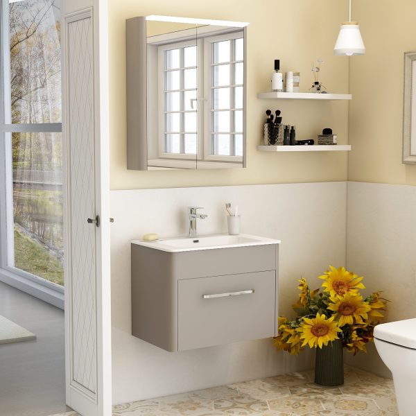 Suburb 600mm x 390mm single drawer wall mounted cabinet matt ash