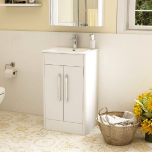 Suburb 500mm × 395mm double door floor mounted cabinet white gloss