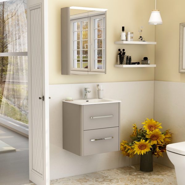 Suburb 500mm × 395mm double drawer wall mounted cabinet matt ash