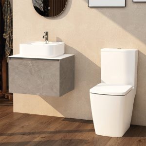 Ravine Rimless, Comfort Height Close Coupled Open Back pan in white (excluding cistern)
