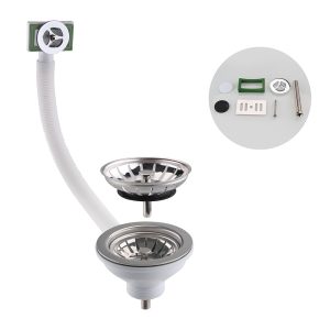 Basket Strainer Waste with Universal Overflow Rectangular/Round in Chrome