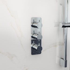 Ravine Chrome Three Handle, Two Outlet, Concealed Thermostatic Shower