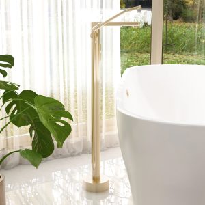 Flite floor standing bath shower mixer in Brushed Brass with Hose and handset by Imex