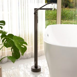 Flite floor standing bath shower mixer in Matt Black with Hose and handset by Imex