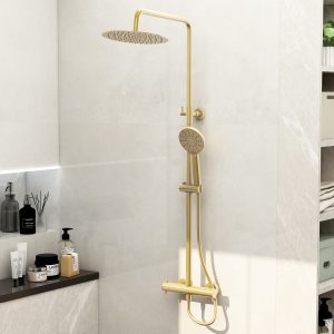 Ravine thermostatic shower set in Brushed Brass by Imex