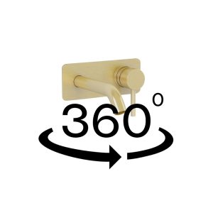 Ravine two hole wall mounted basin mixer in Brushed Brass with universal clicker waste