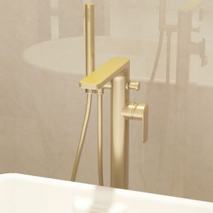 Suburb floor standing bath shower mixer in Brushed Brass with Hose and handset