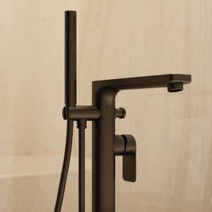 Suburb floor standing bath shower mixer in Matt Black with Hose and handset