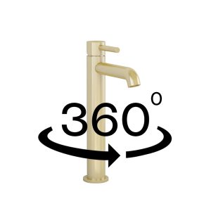 Ravine tall basin mixer in Brushed Brass with clicker universal waste