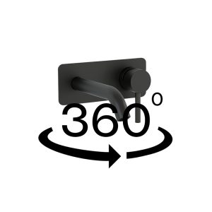 Ravine two hole wall mounted basin mixer in Matt Black with universal clicker waste