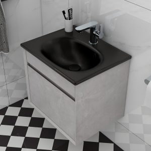 Alma 500mm Slimline 1th Ceramic Basin in black