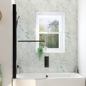 Imex Ronda curved shower bath screen in matt black