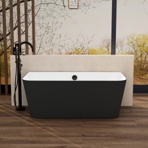 Ravine 1500mm fully reinforced back to wall freestanding bath with matt black exterior