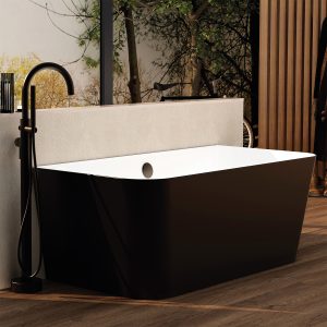 Ravine 1700mm fully reinforced back to wall freestanding bath with matt black exterior
