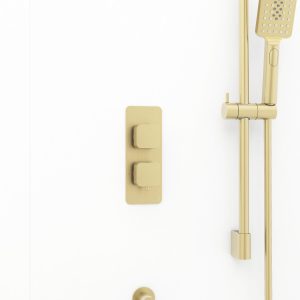 Quadro soft square shower valve - 2 handle, 1 outlet - Brushed Brass
