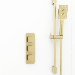 Quadro soft square shower valve - 3 handle, 3 outlet - Brushed Brass