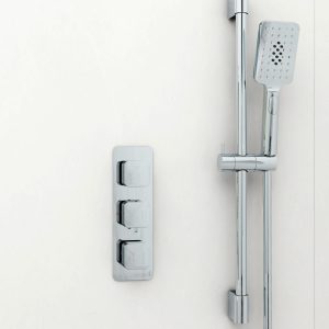 Quadro soft square shower valve - 3 handle, 3 outlet - Chrome