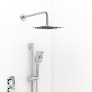 200mm stainless steel square slimline showerhead and design brass shower arm in Chrome