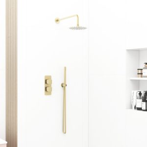 Quadro 2 handle dual diverter shower pack with round accessories in Brushed Brass