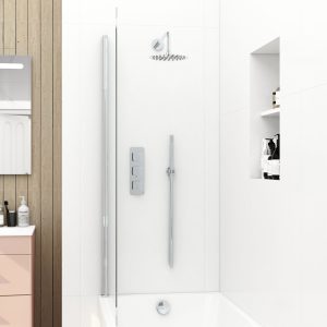 Quadro 3 handle triple diverter shower pack with round shower head and handset in Chrome