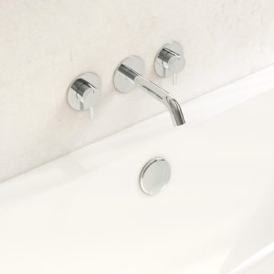 Three hole wall mounted bath filler in chrome
